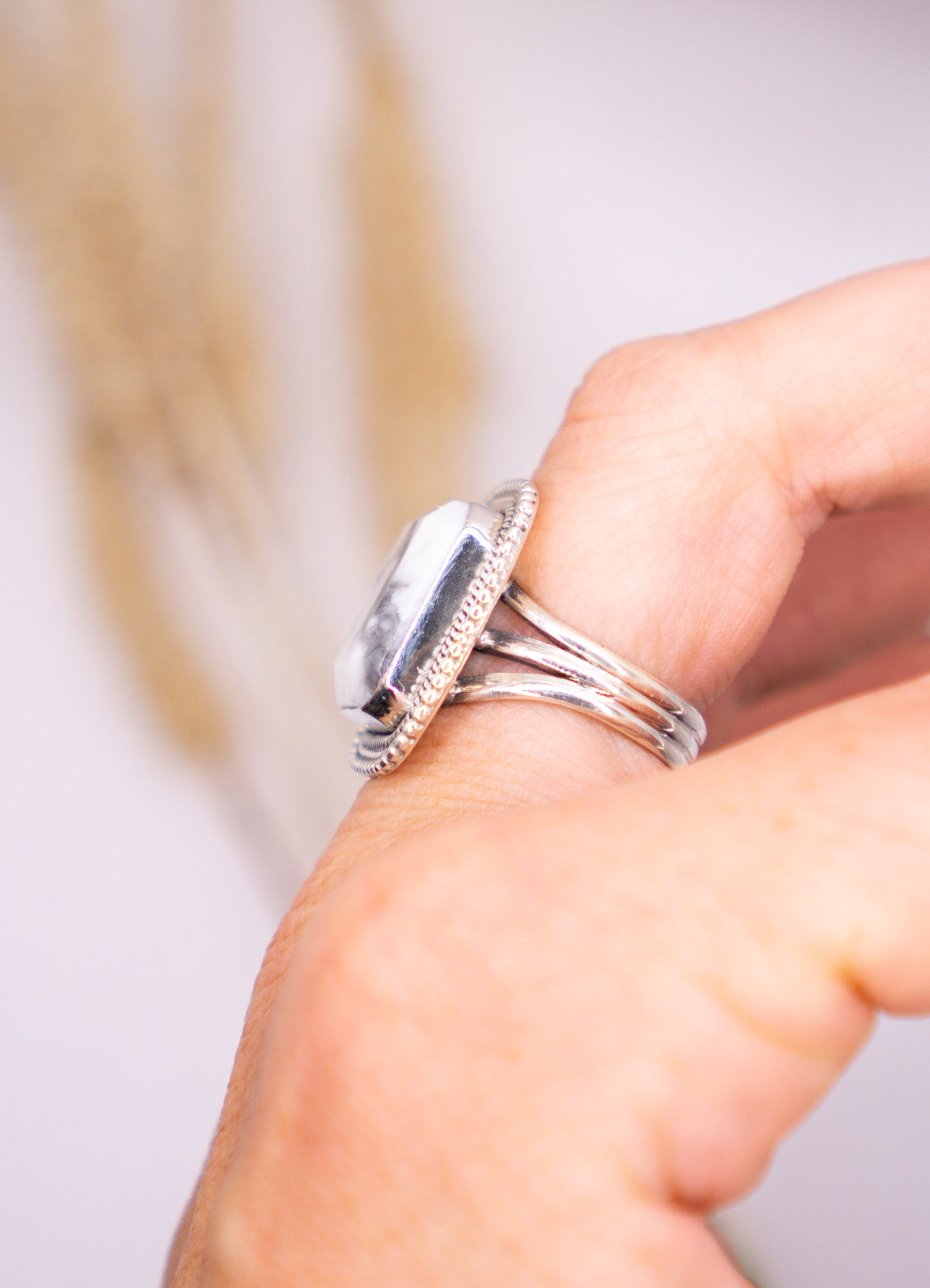 Howlite Rectangular Ring Size 7