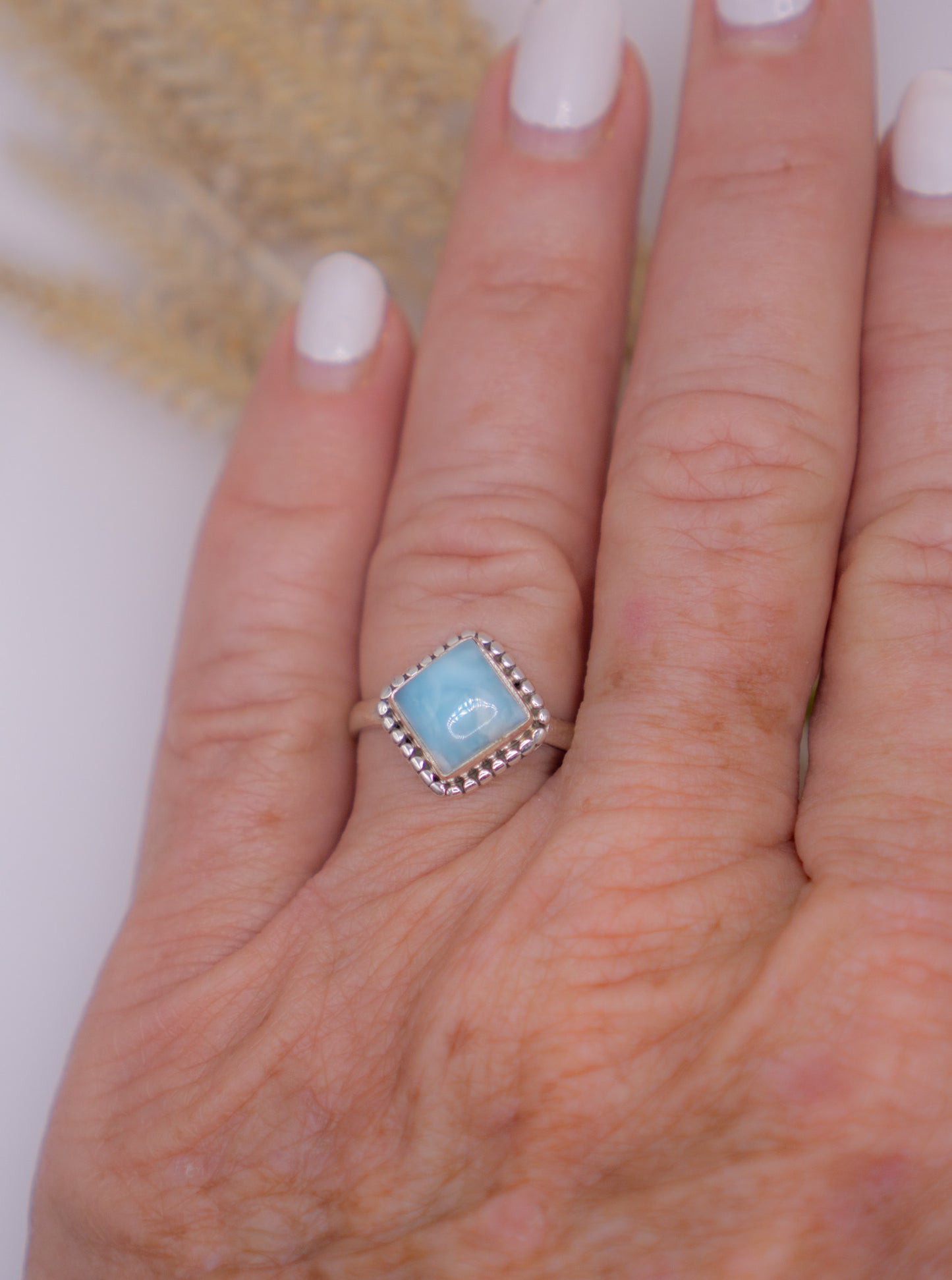 Diamond Shaped Larimar Ring - Size 8