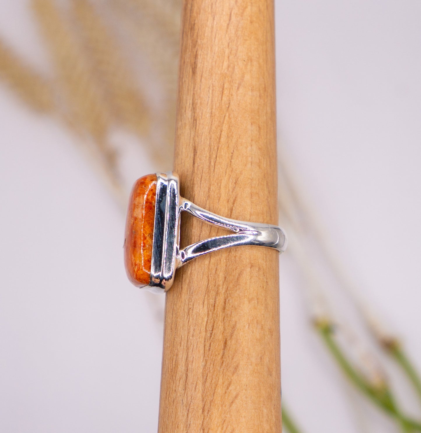 Vibrant Rectangular Red Turquoise Ring - Size 7.5