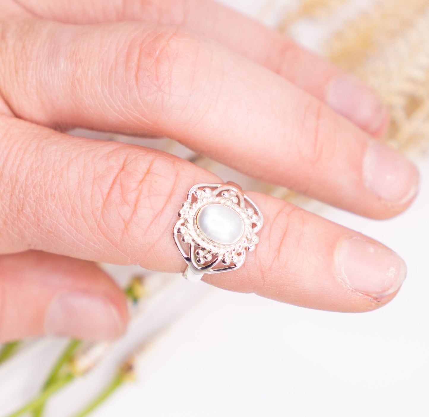 Pearl Ring with Artisan Detailing - choose your size