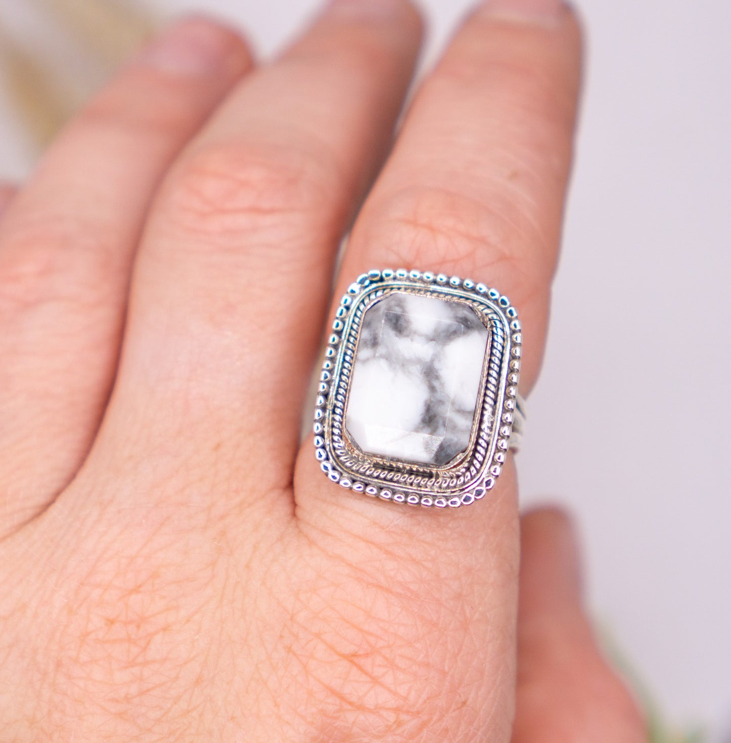 Soothing Howlite Rectangular Stone - Size 8.5