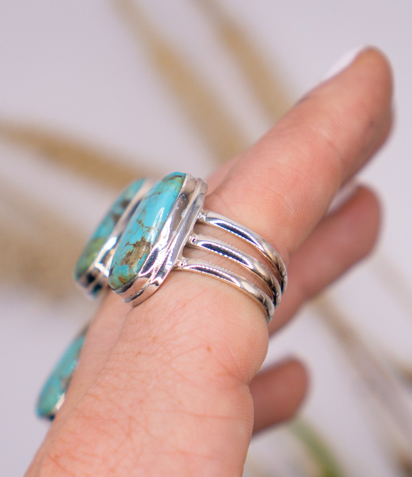 Unique Kingman Triple Band Turquoise Ring - Choose your stone