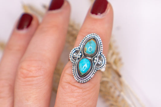 Double Kingman Turquoise Reno Ring - Size 7