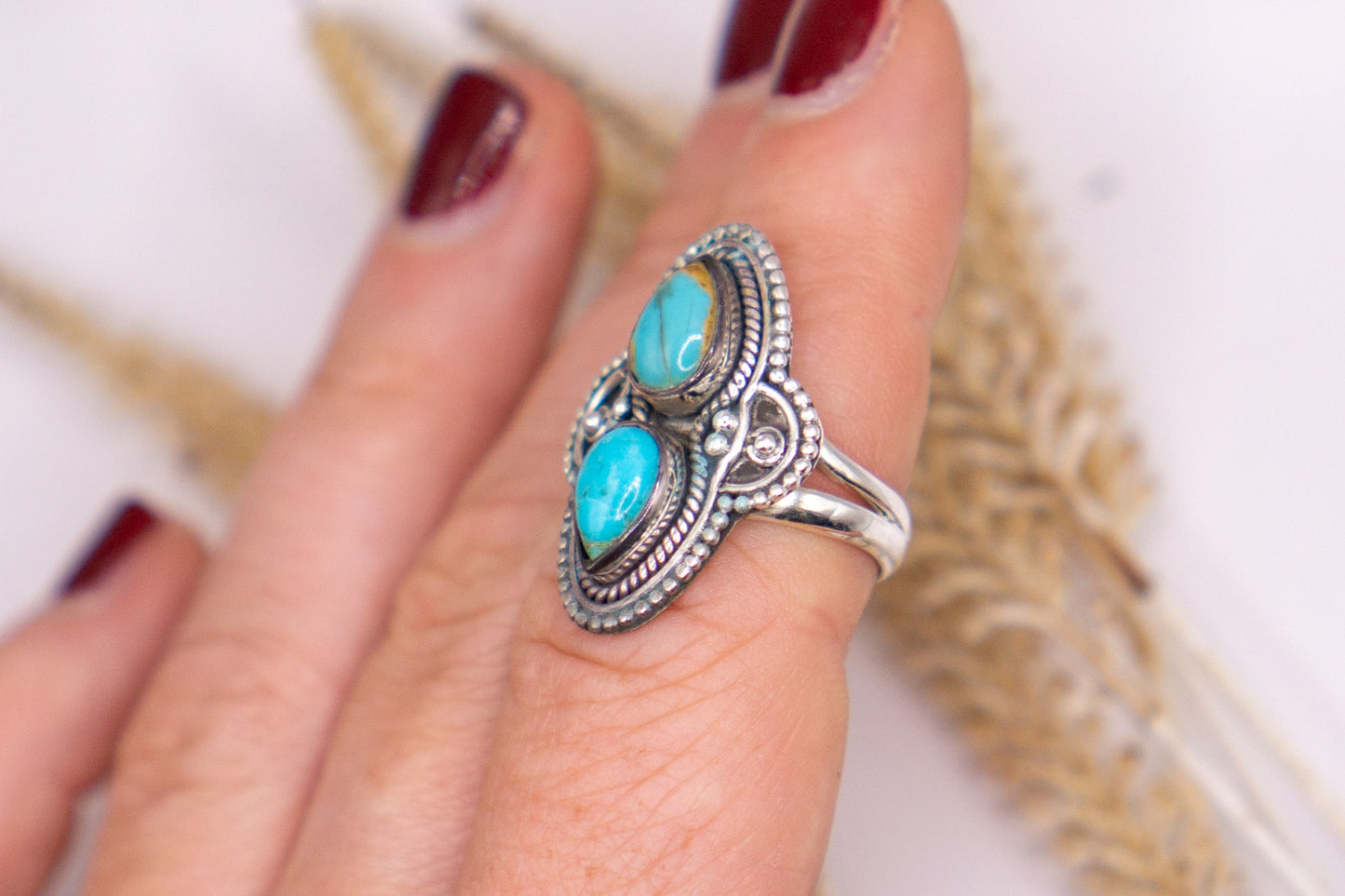 Double Kingman Turquoise Reno Ring - Size 7