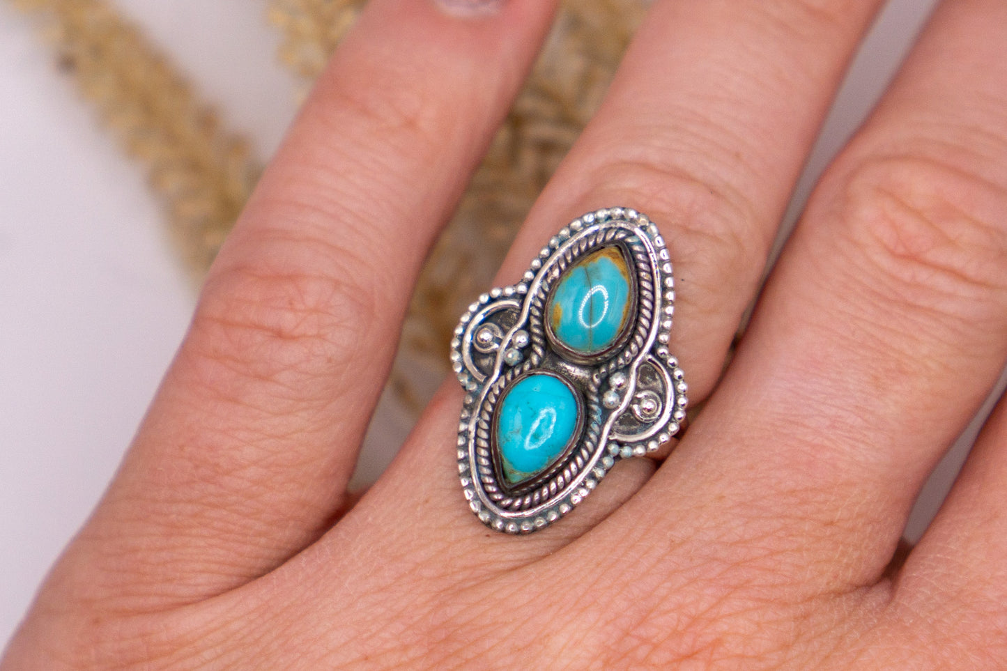 Double Kingman Turquoise Reno Ring - Size 7