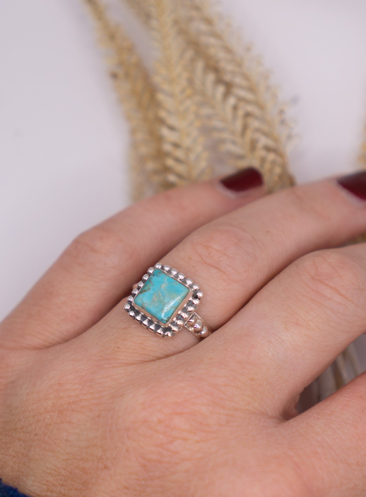 Dainty square Kingman turquoise size 6.75