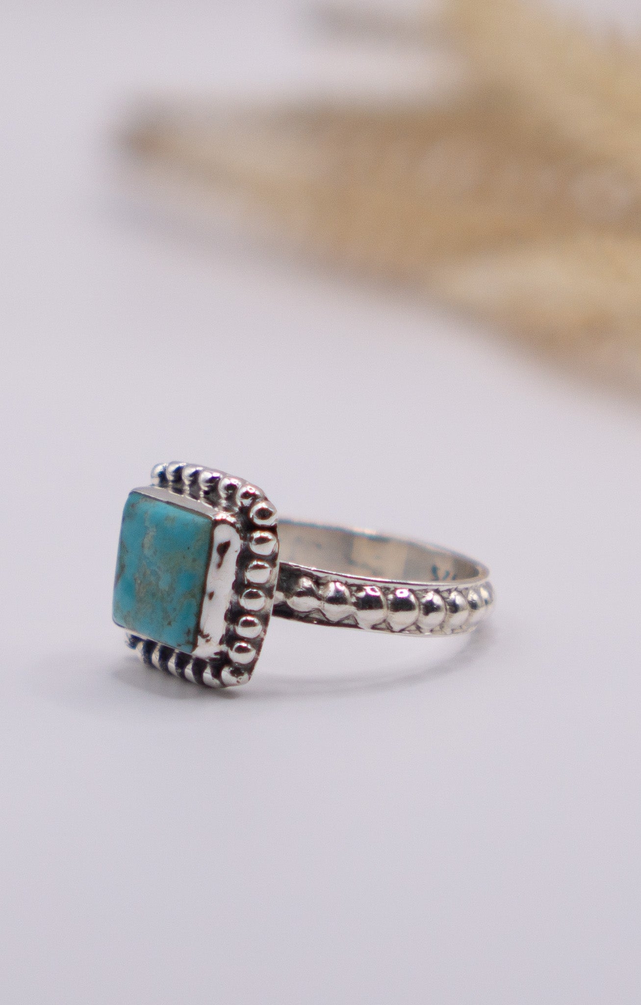 Dainty square Kingman turquoise size 6.75