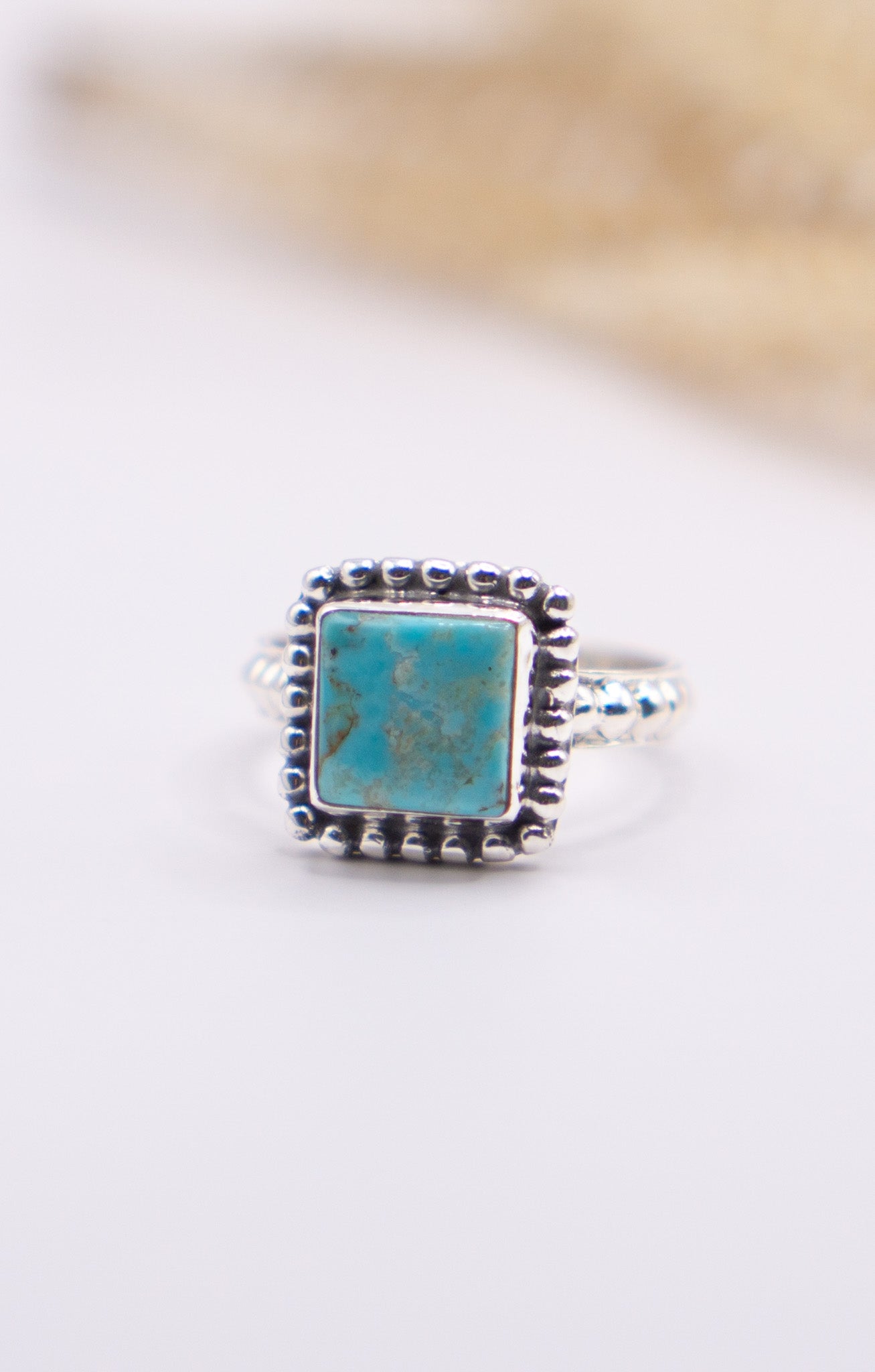 Dainty square Kingman turquoise size 6.75