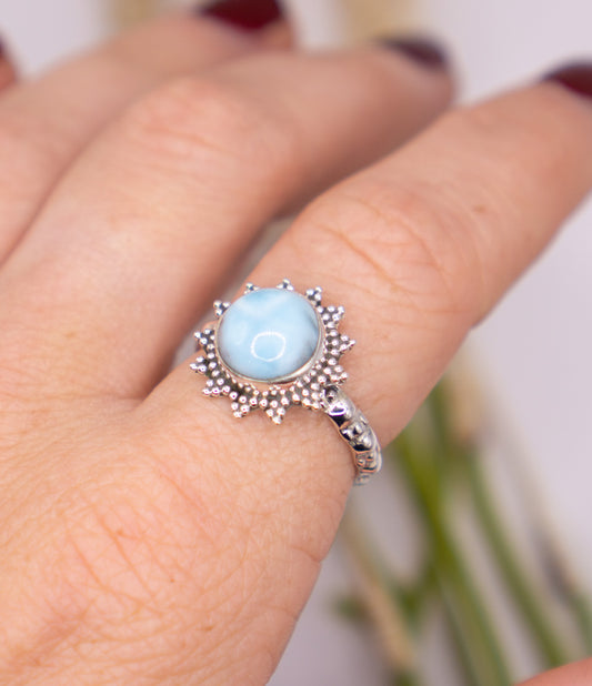 Sunburst Larimar Ring Size 8.75