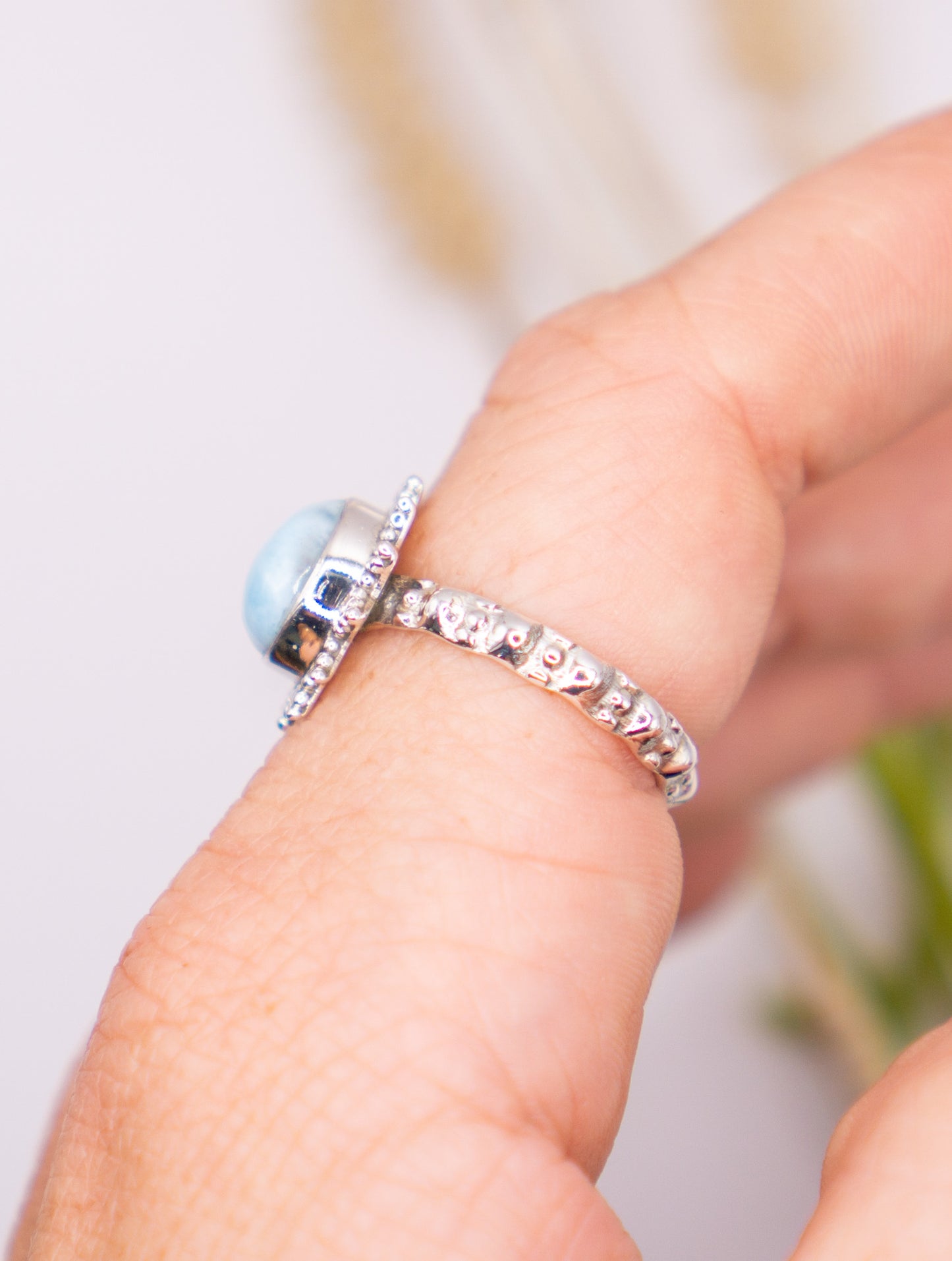 Sunburst Larimar Ring Size 8.75