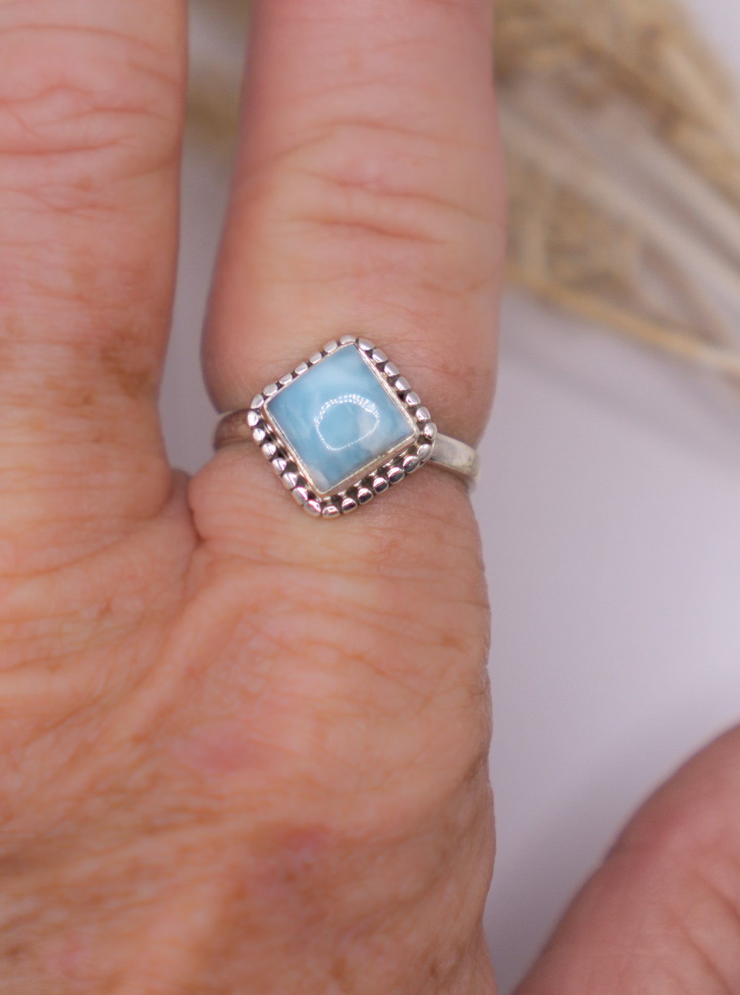 Diamond Shaped Larimar Ring - Size 8