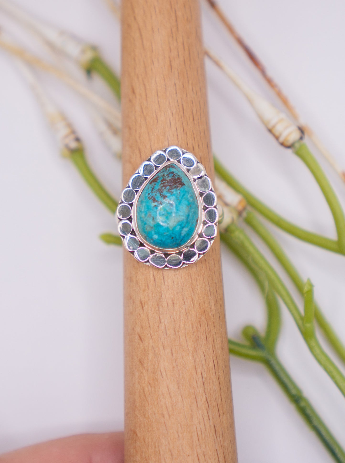 Western Inspired Teardrop Chrysocolla Ring - Size 8