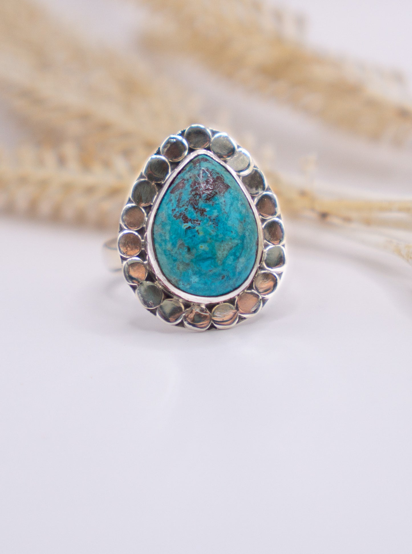 Western Inspired Teardrop Chrysocolla Ring - Size 8