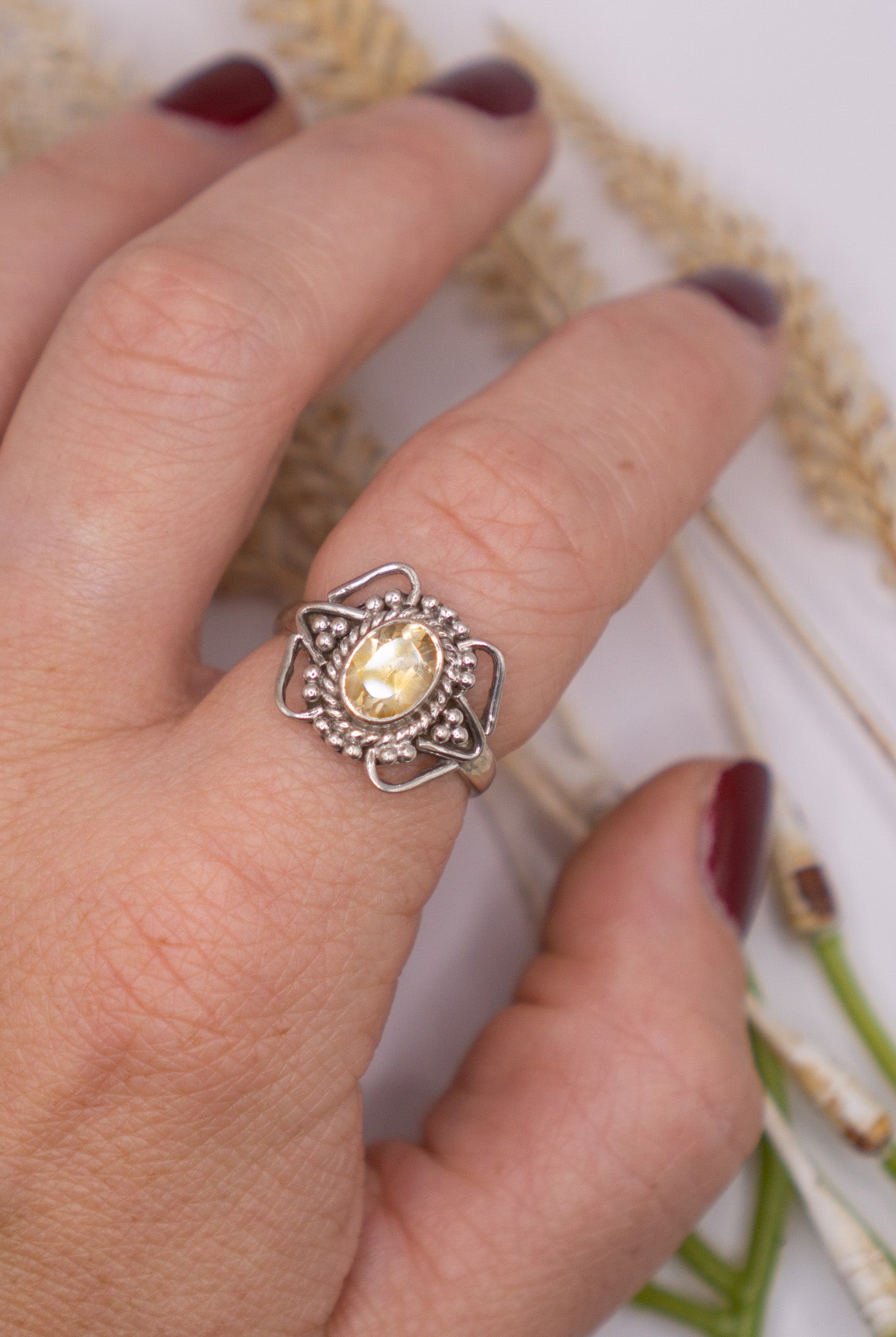 Citrine with Filigree Petals Size 9.5