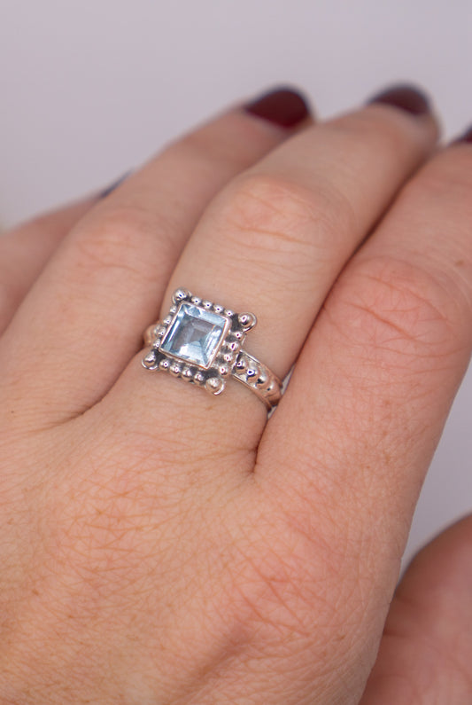 Square Dainty Blue Topaz Size 7.5 (style 2)