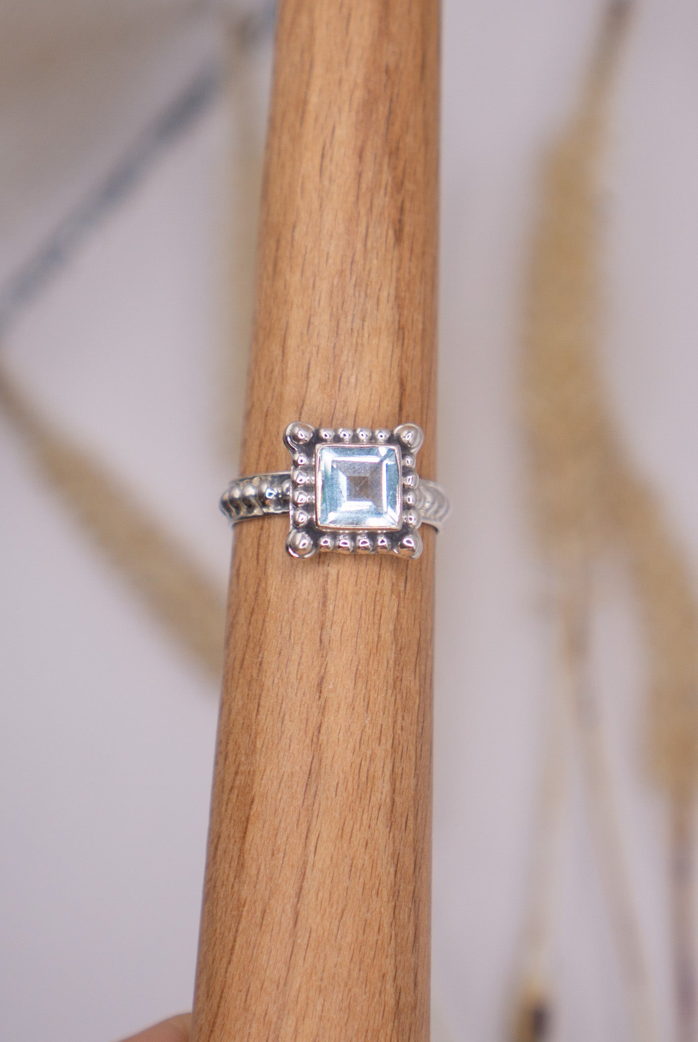 Square Dainty Blue Topaz Size 7.5 (style 2)