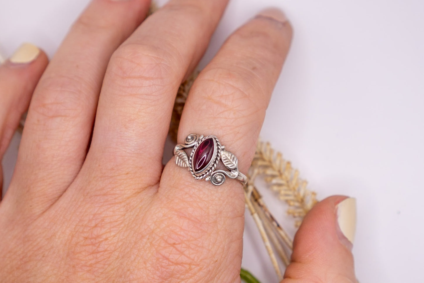 Romantic Double Leaf Garnet Ring - choose your size