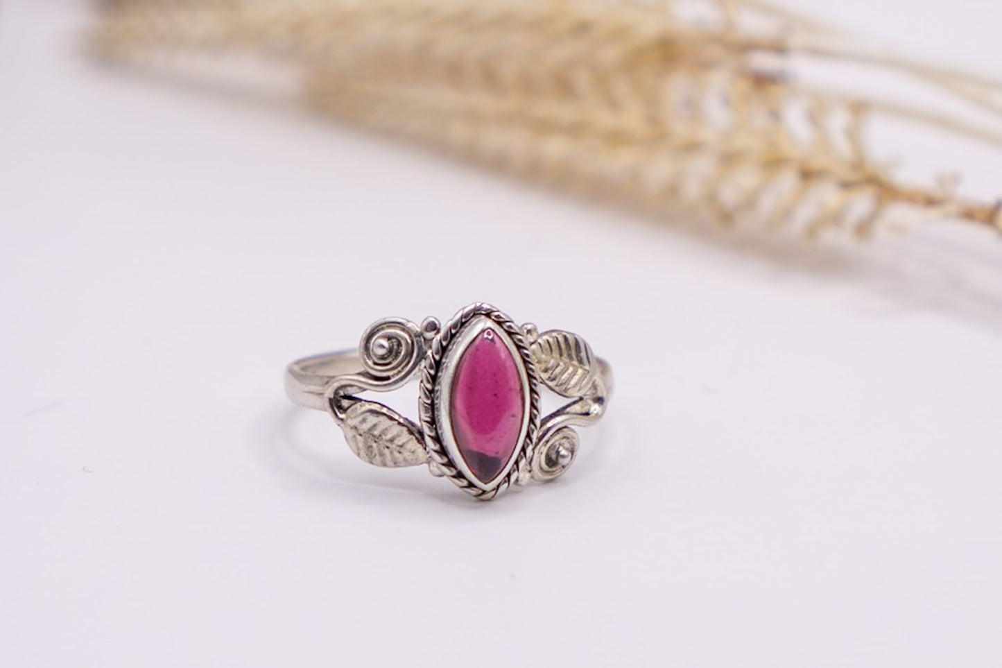 Romantic Double Leaf Garnet Ring - choose your size