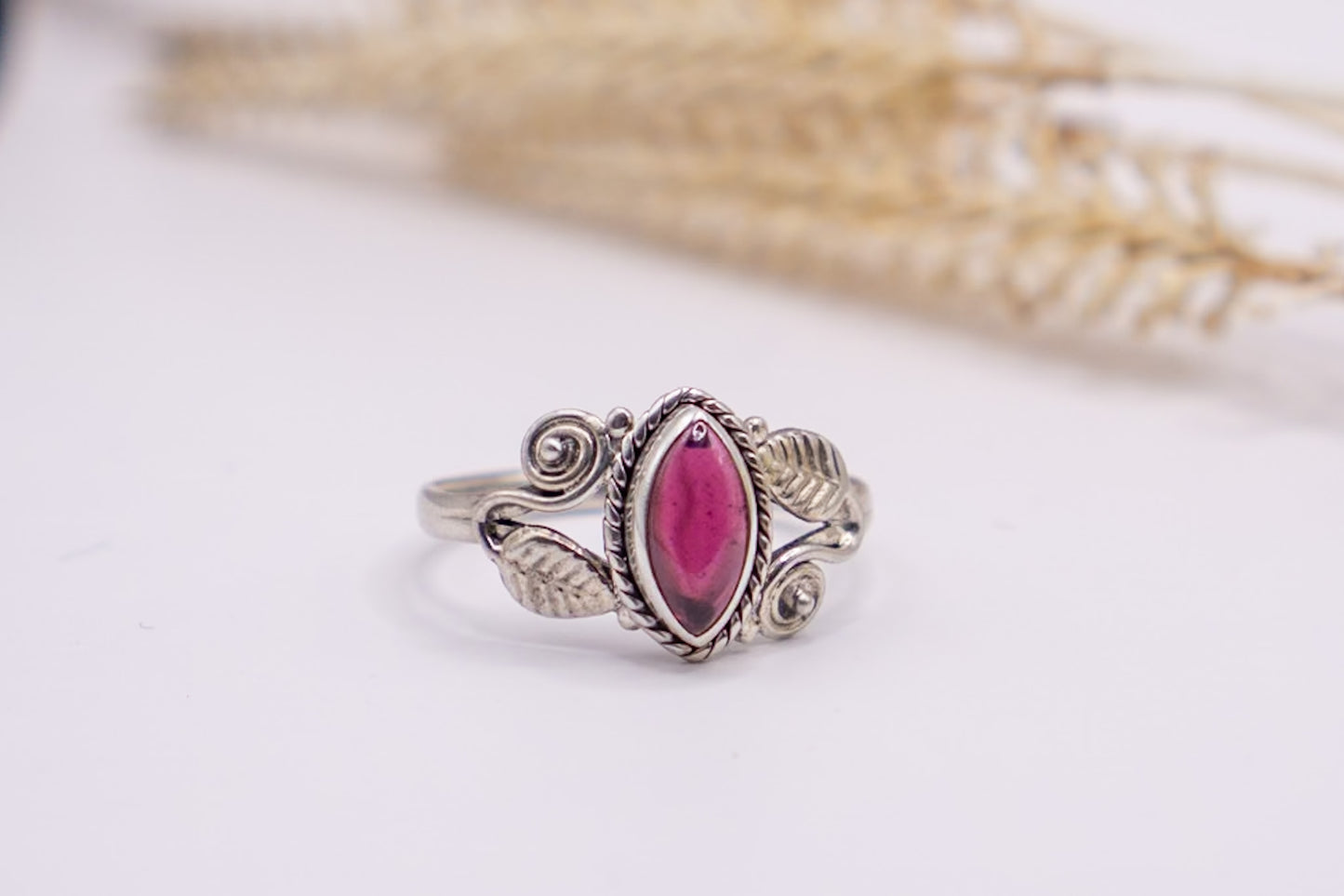 Romantic Double Leaf Garnet Ring - choose your size