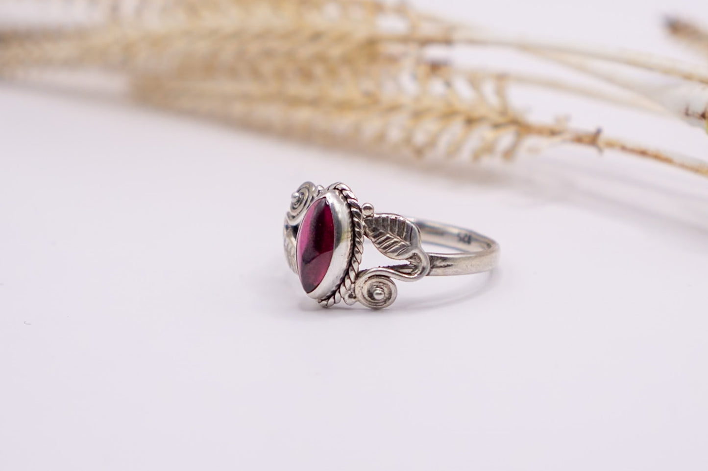 Romantic Double Leaf Garnet Ring - choose your size