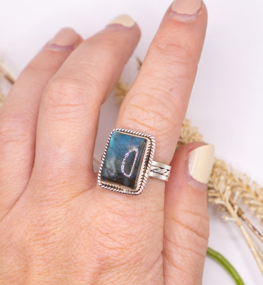 Braided Band Labradorite Statement Ring Size 10