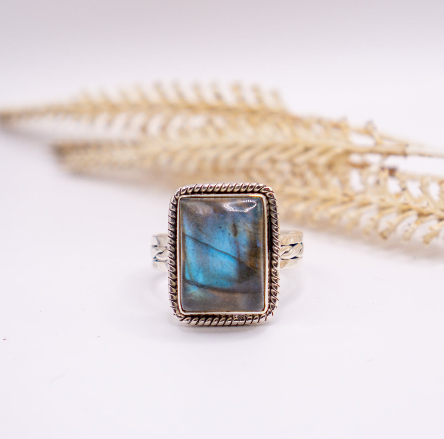 Braided Band Labradorite Statement Ring Size 10