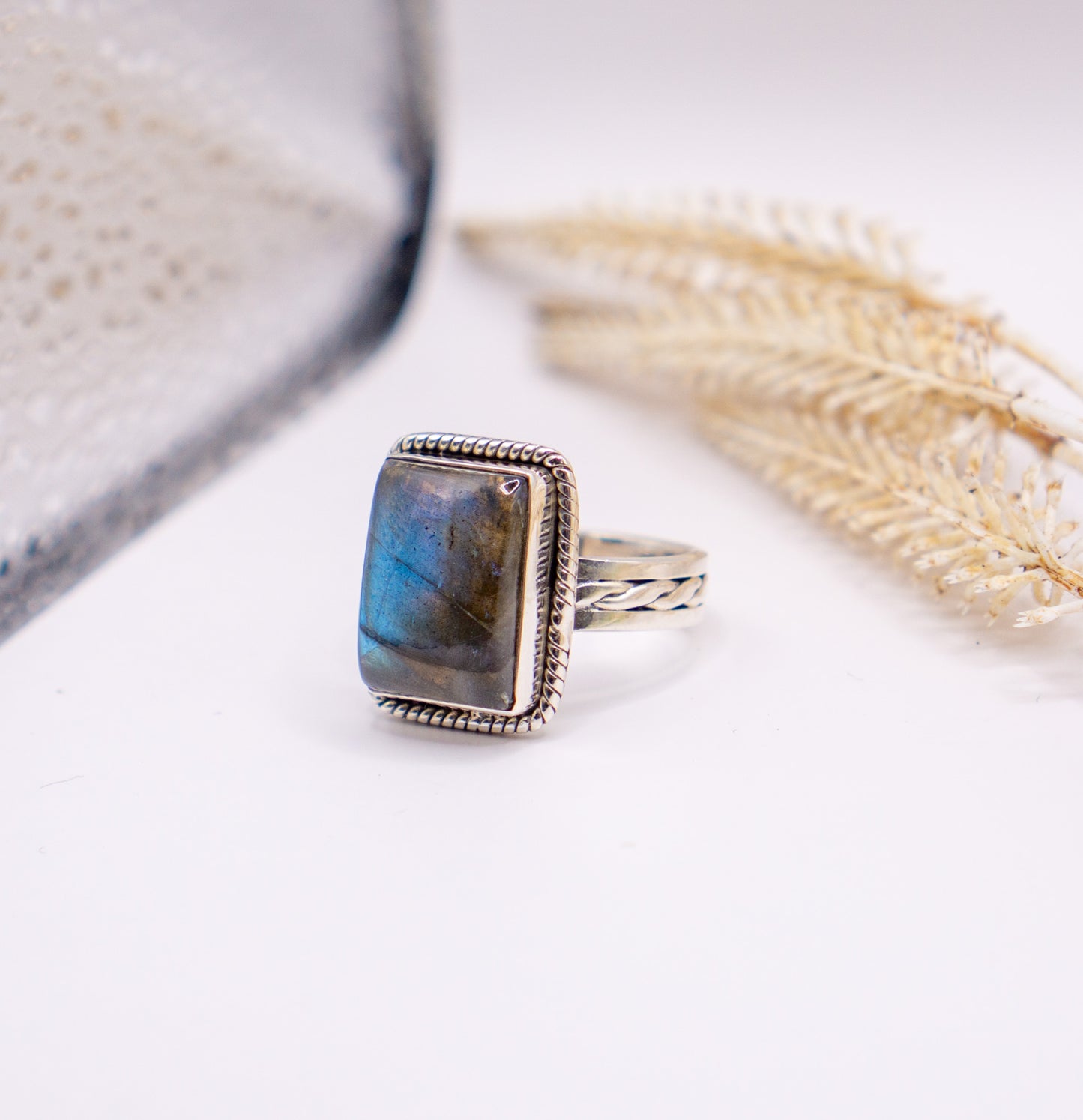 Braided Band Labradorite Statement Ring Size 10