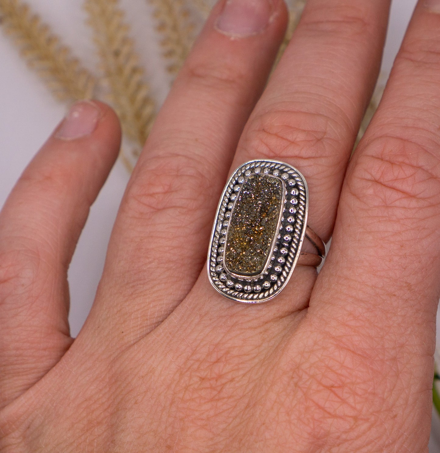 Sparkly Rectangular Pyrite Ring - Size 7.5
