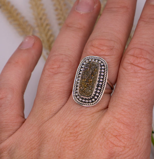 Sparkly Rectangular Pyrite Ring - Size 7.5
