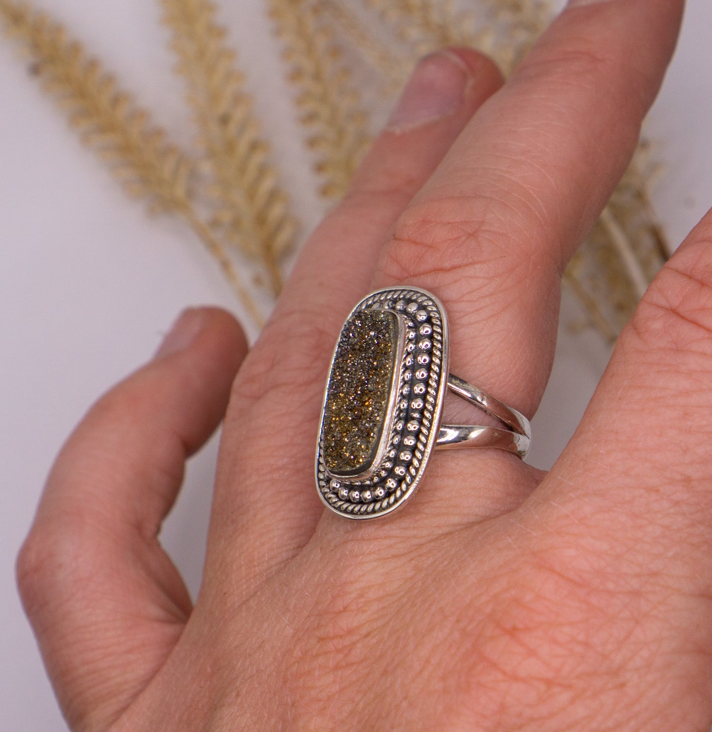 Sparkly Rectangular Pyrite Ring - Size 7.5