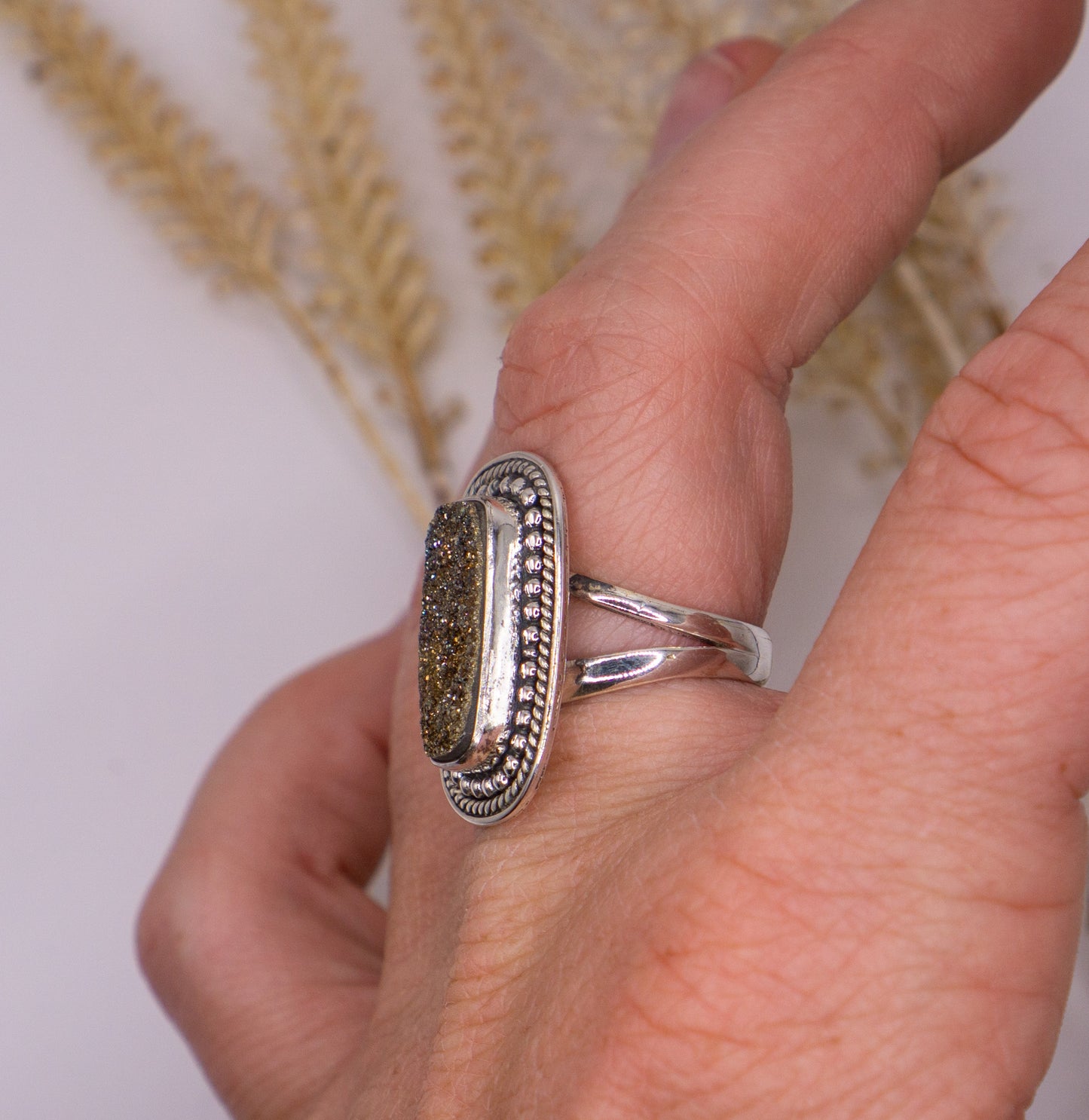 Sparkly Rectangular Pyrite Ring - Size 7.5