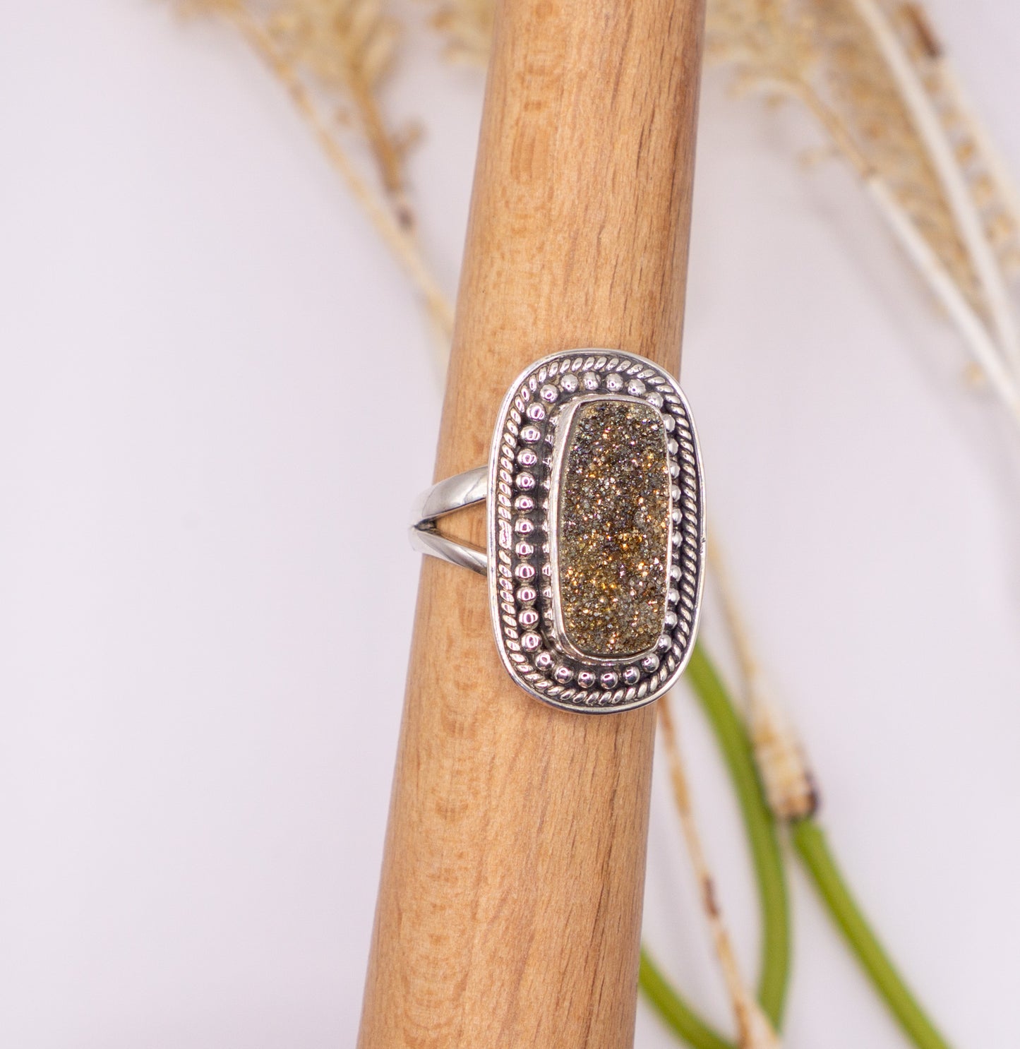 Sparkly Rectangular Pyrite Ring - Size 7.5