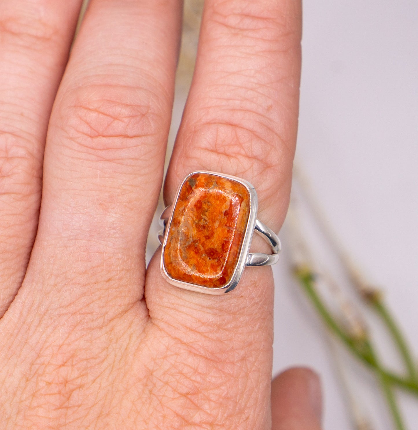 Vibrant Rectangular Red Turquoise Ring - Size 9