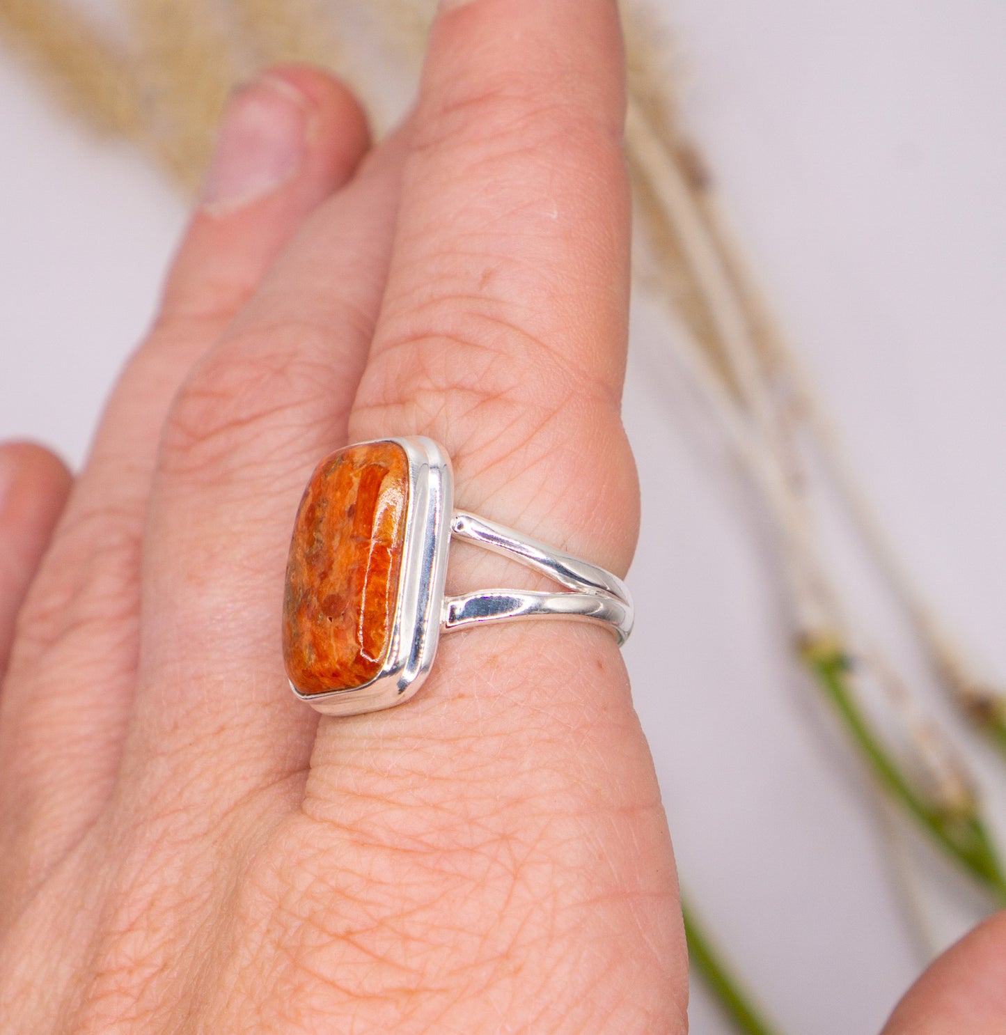 Vibrant Rectangular Red Turquoise Ring - Size 9