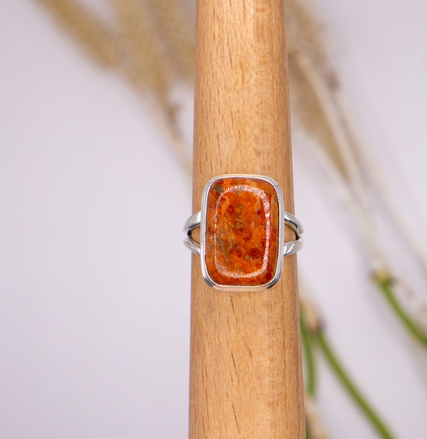 Vibrant Rectangular Red Turquoise Ring - Size 9