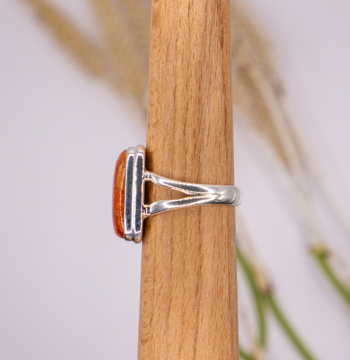 Vibrant Rectangular Red Turquoise Ring - Size 9