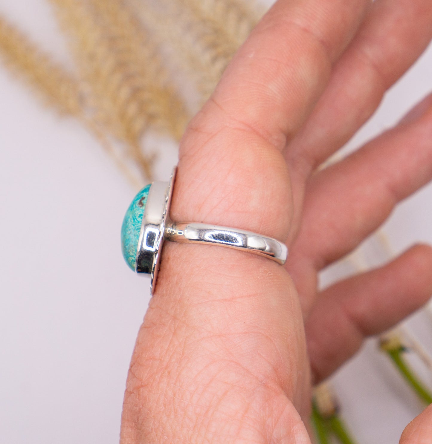 Bold Teardrop Turquoise Ring with Scalloped Bezel - Size 9