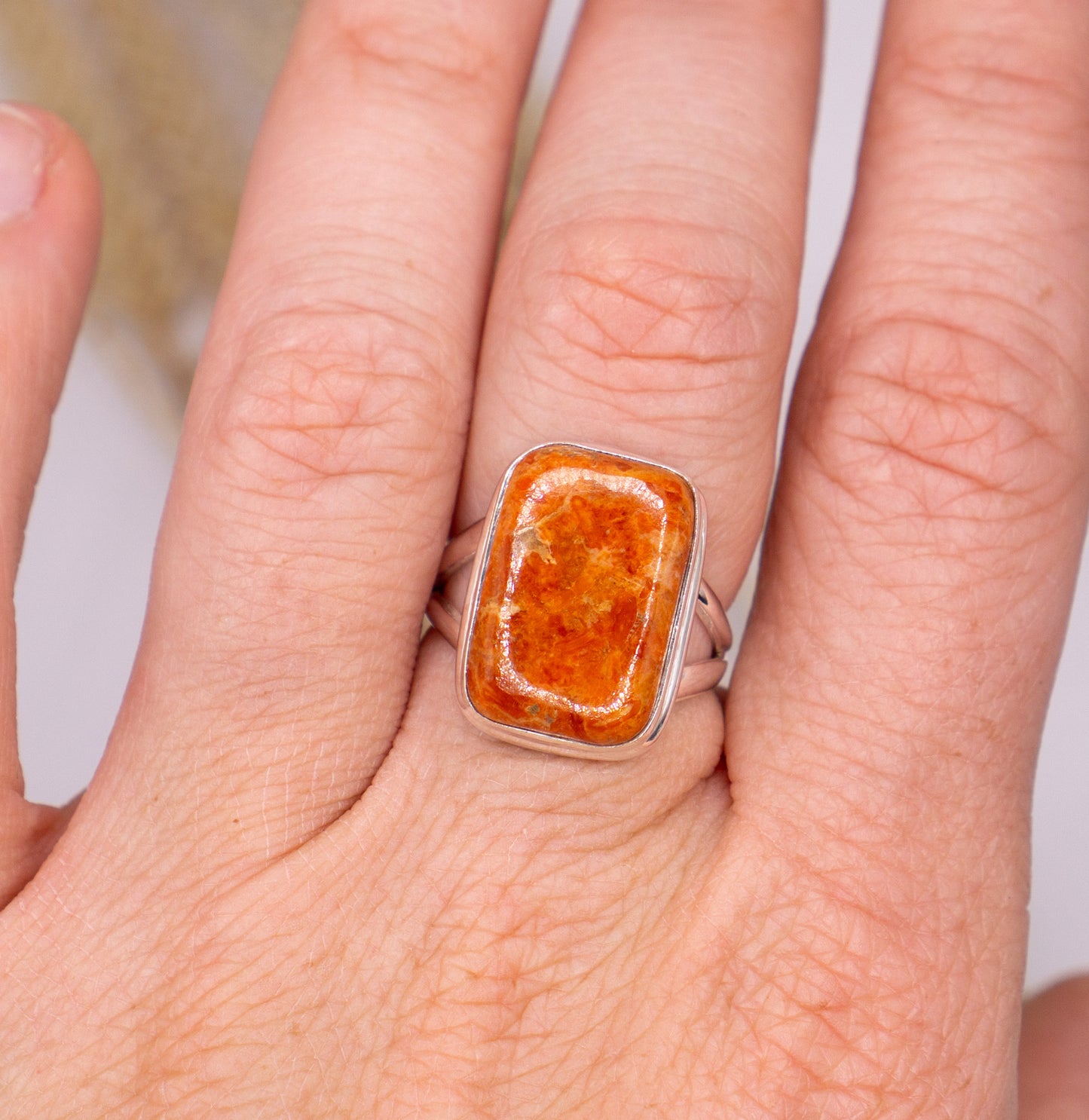 Vibrant Rectangular Red Turquoise Ring - Size 7.5