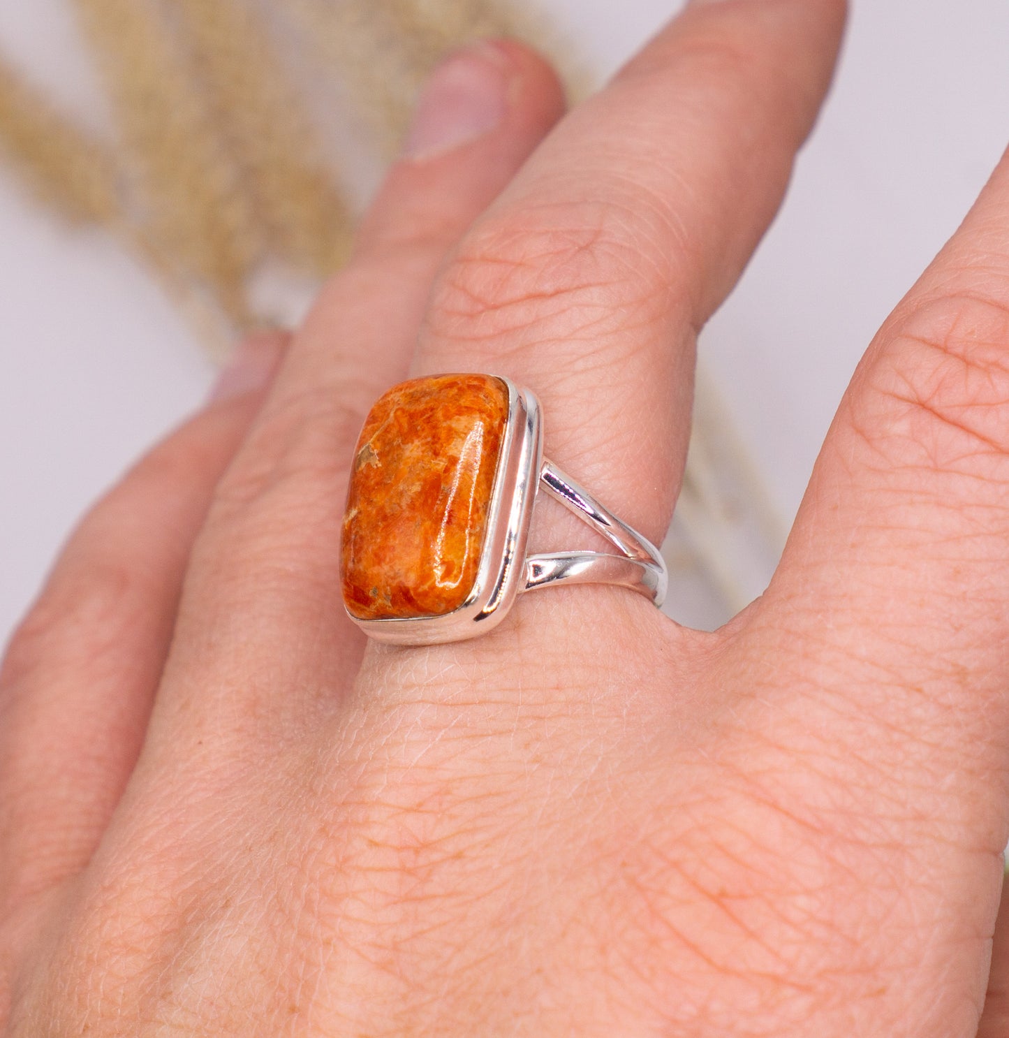 Vibrant Rectangular Red Turquoise Ring - Size 7.5
