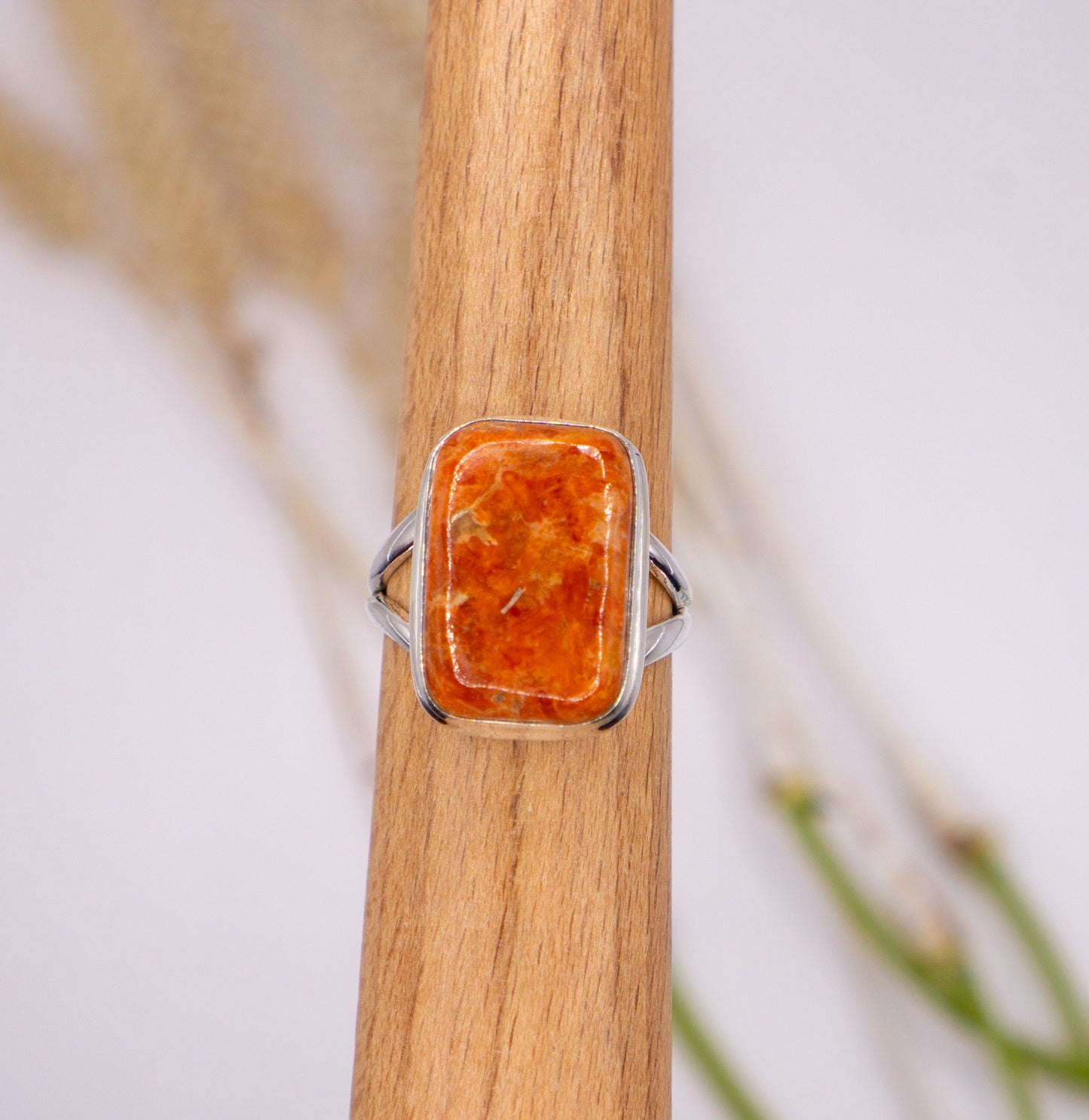 Vibrant Rectangular Red Turquoise Ring - Size 7.5