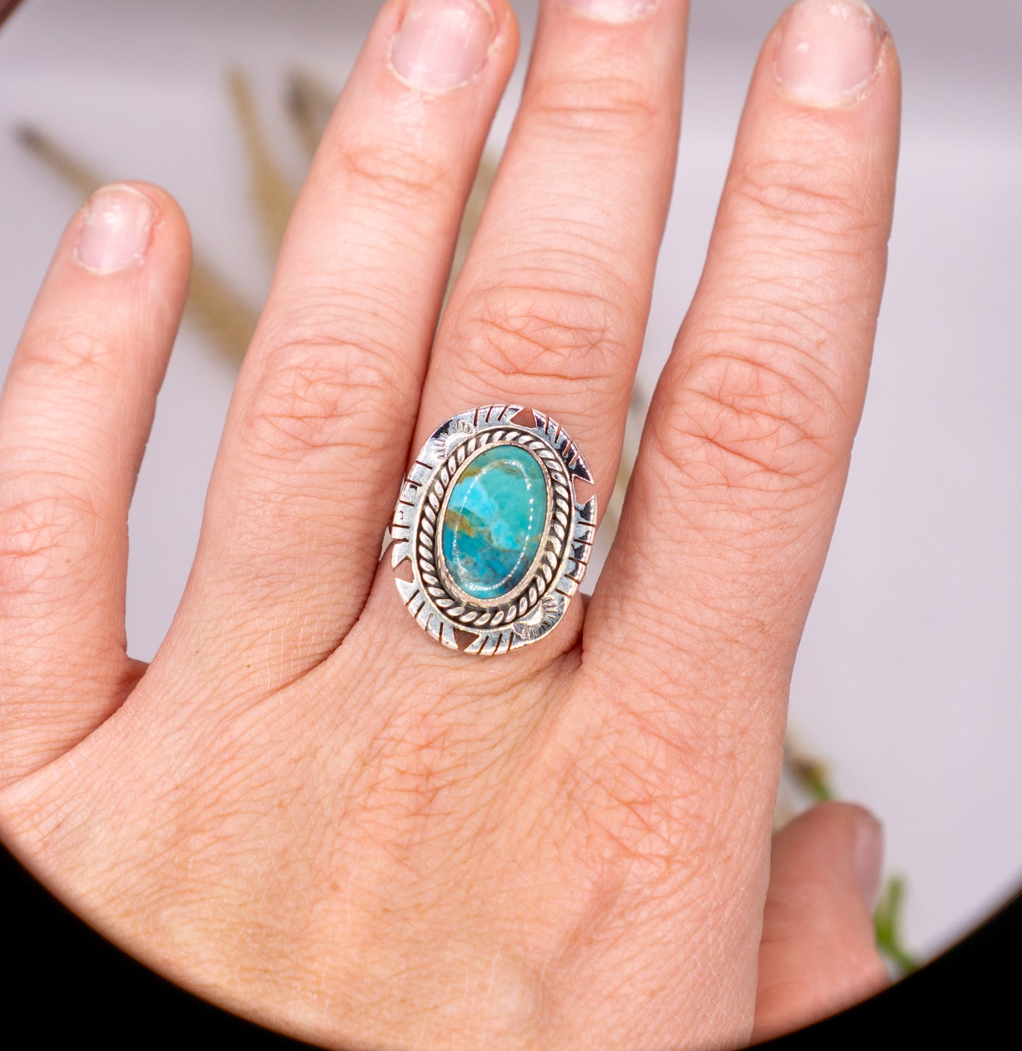 Concho Oval Turquoise Ring  - Size 8