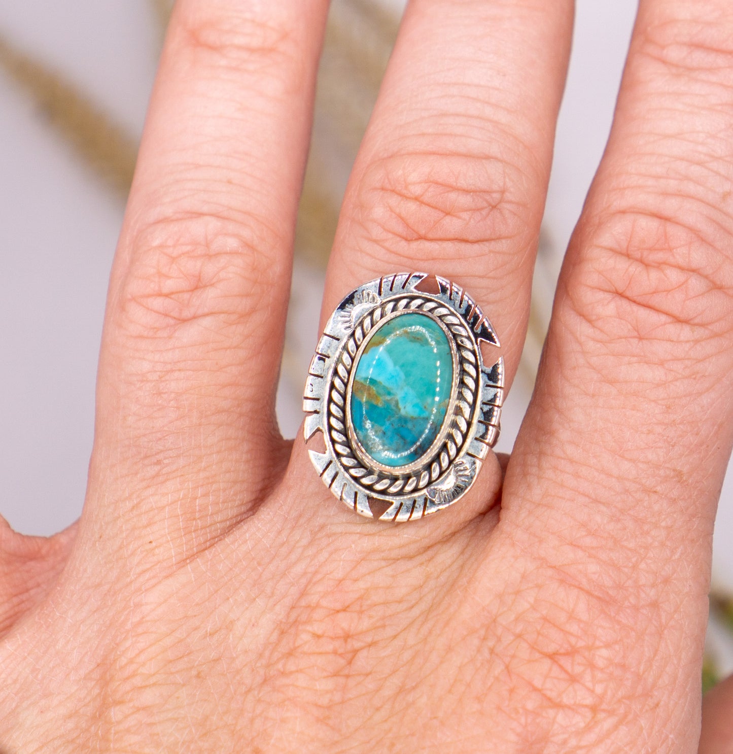 Concho Oval Turquoise Ring  - Size 8