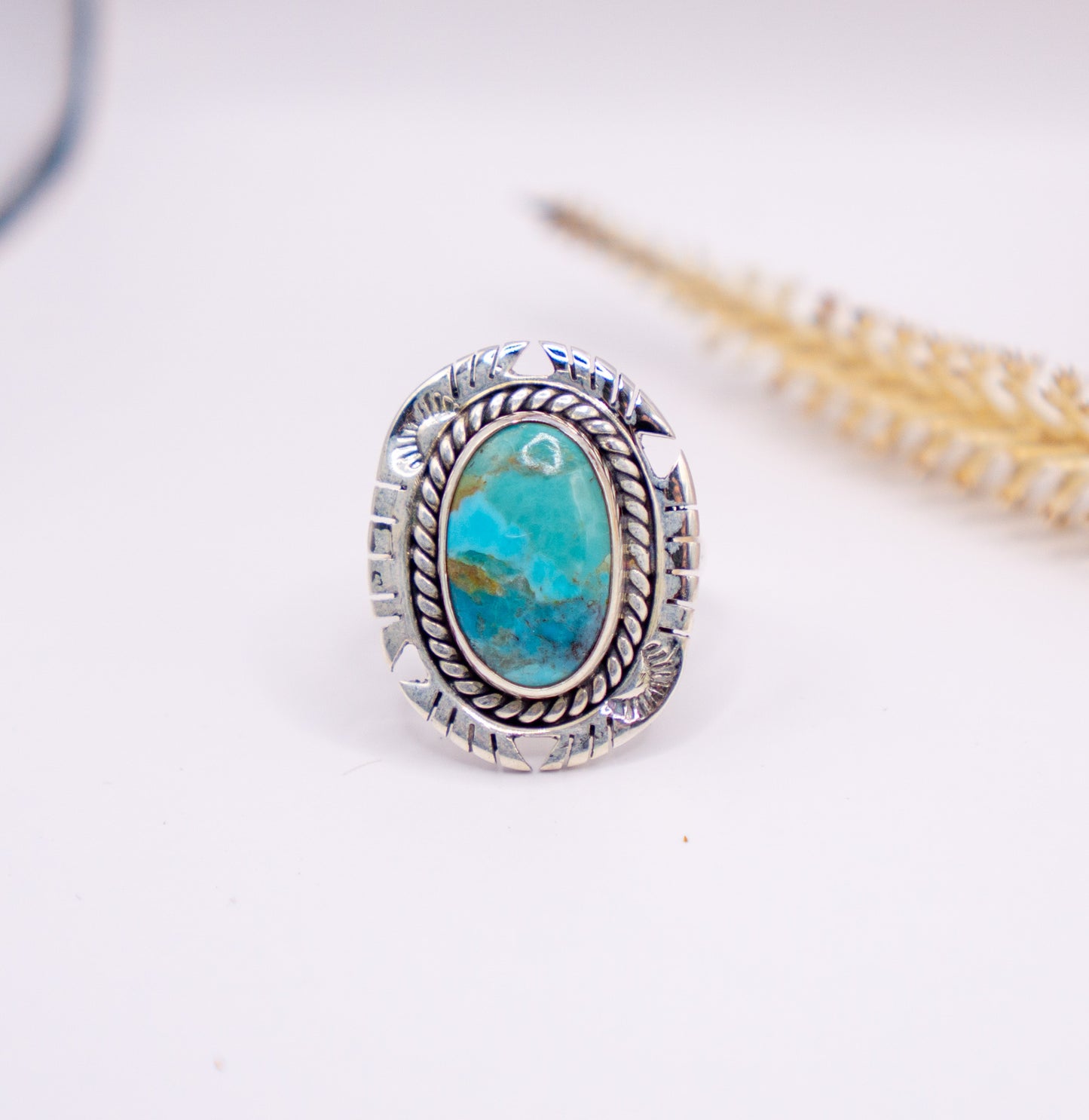 Concho Oval Turquoise Ring  - Size 8