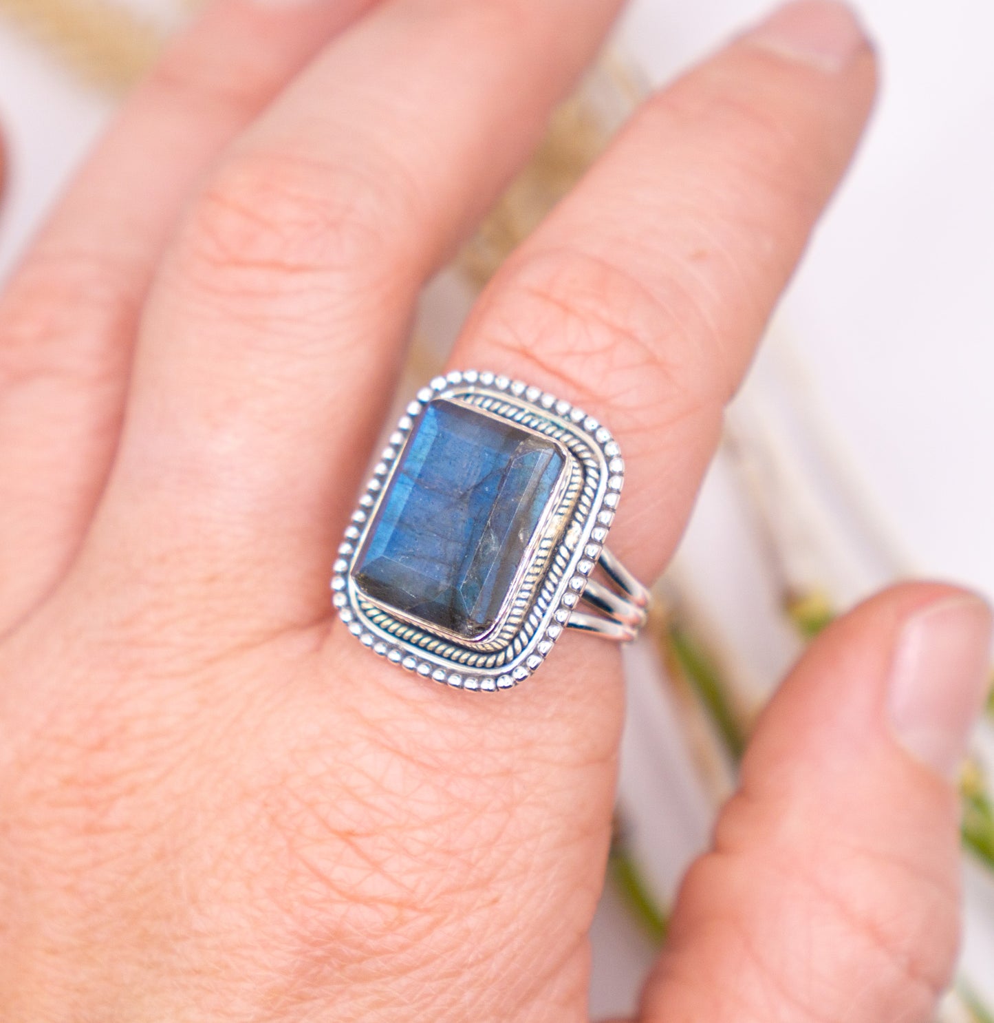 Mesmerizing Bold Square Cut Labradorite - Size 9.5