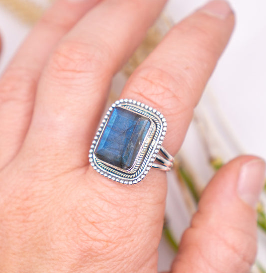 Mesmerizing Bold Square Cut Labradorite - Size 9.5