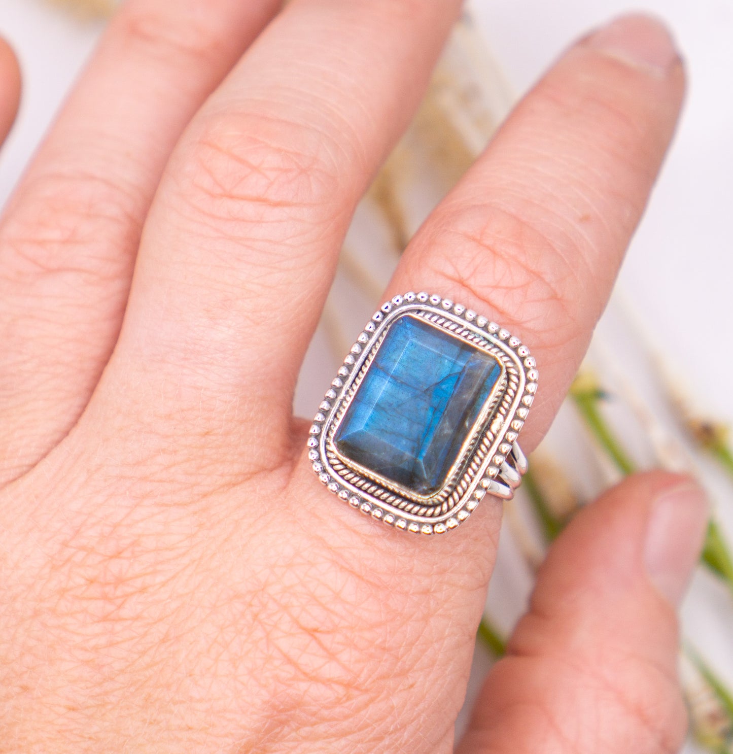 Mesmerizing Bold Square Cut Labradorite - Size 9.5