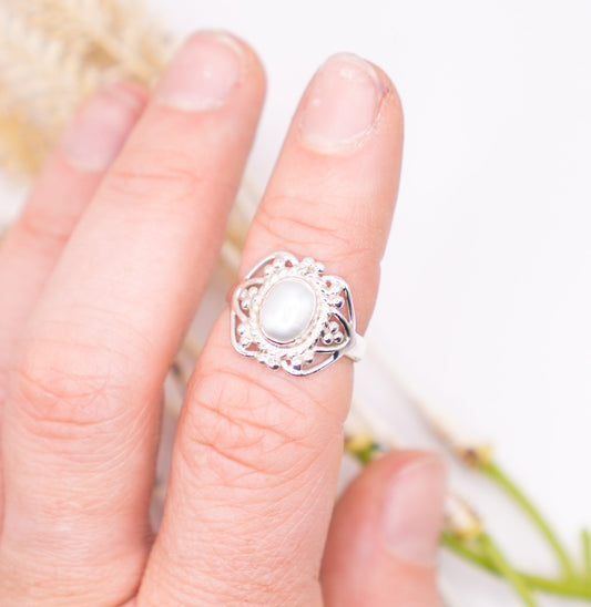 Pearl Ring with Artisan Detailing - choose your size