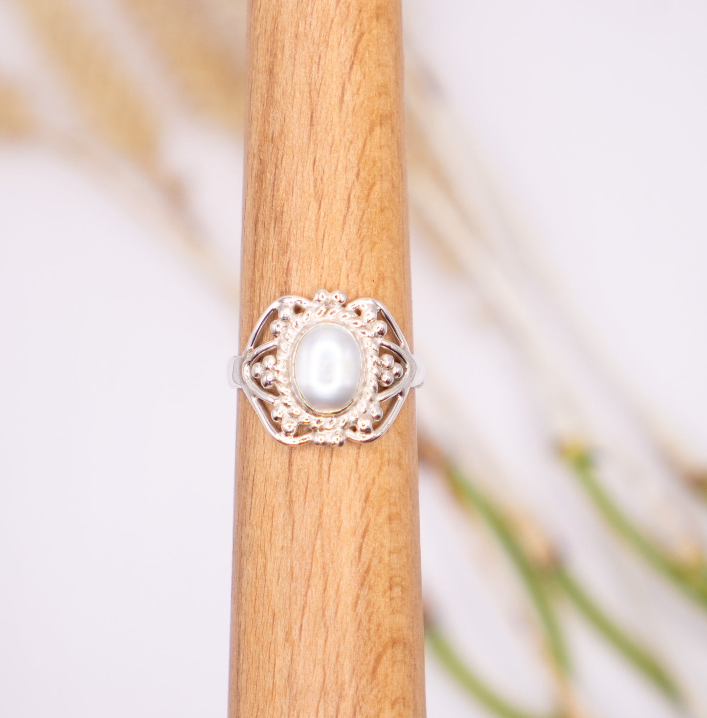 Pearl Ring with Artisan Detailing - choose your size