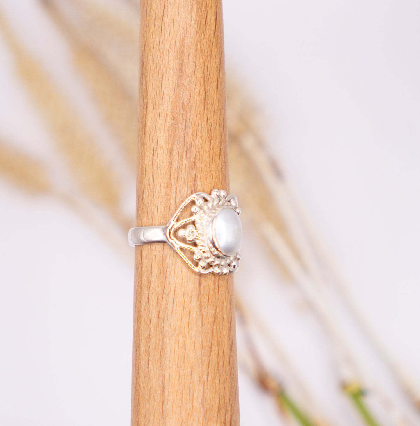 Pearl Ring with Artisan Detailing - choose your size