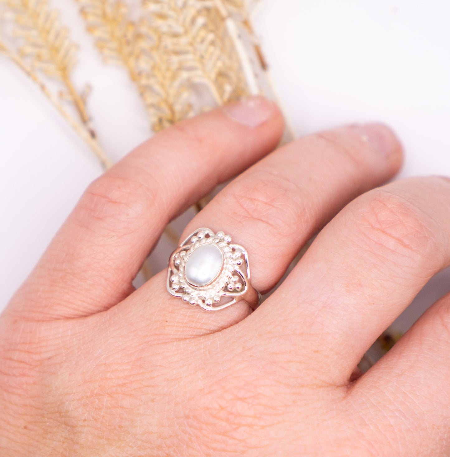 Pearl Ring with Artisan Detailing - choose your size